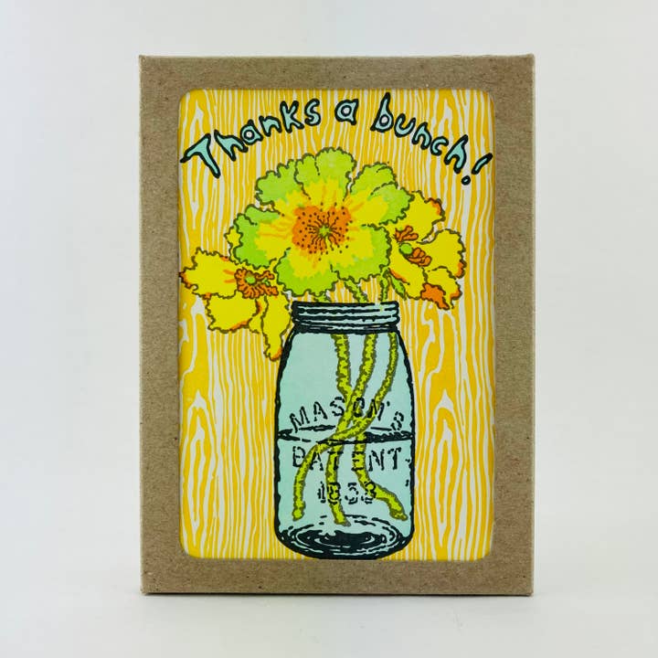 BOX SET Thanks a bunch turquoise mason jar & flowers for wholesale by Old School Stationers