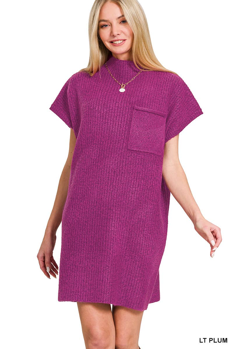 42POPS - Wholesale Dress - Women's - ..SI-26560 Mock Neck Short Sleeve Sweater Dress With Pocket17