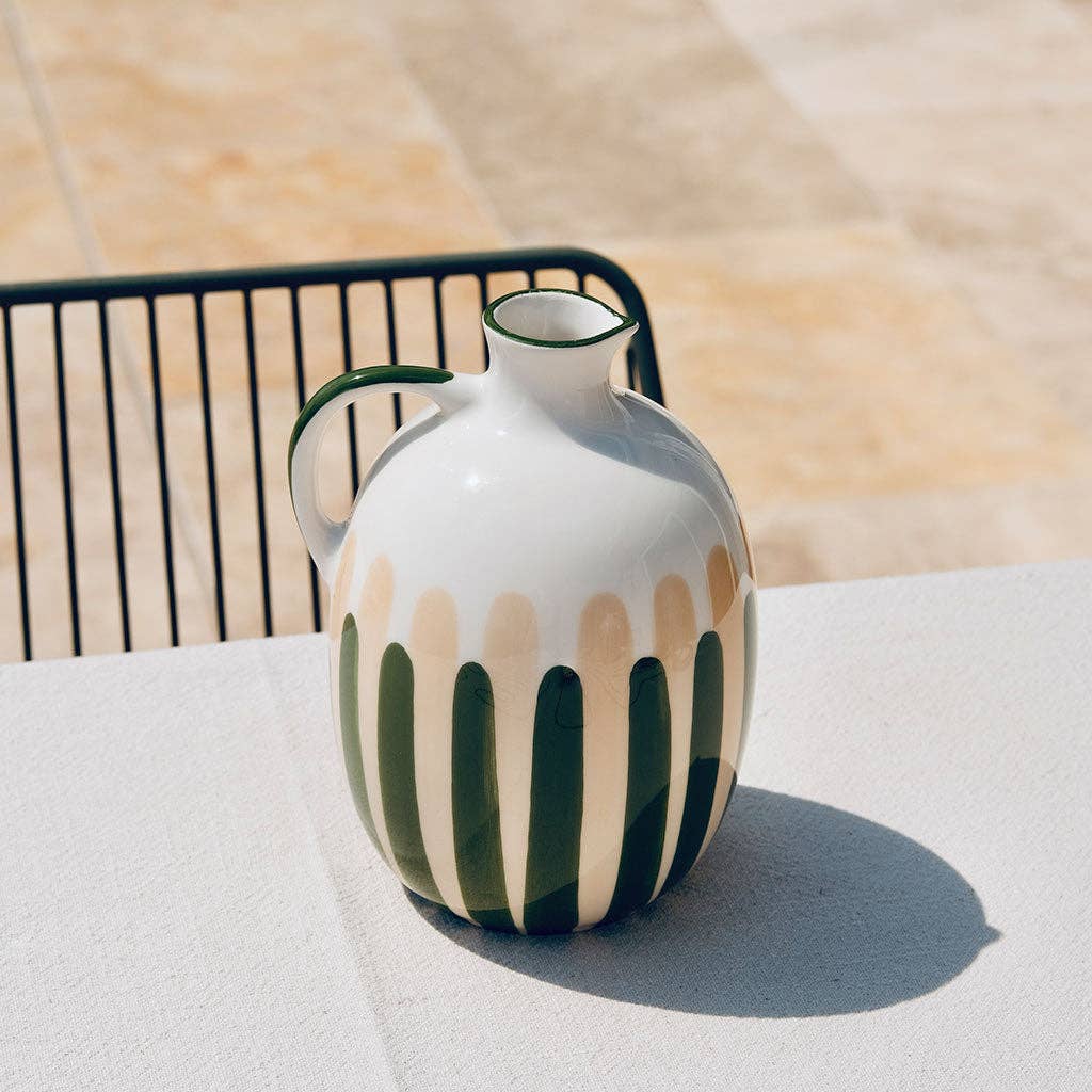 Oustao – Jarro por atacado – Jarro de cerâmica - Riscas verde/bege0