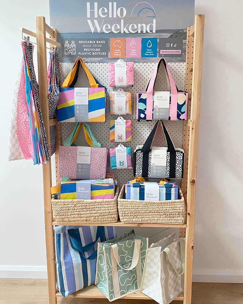 Hello Weekend - Wholesale Tote bag – Women's - Blue & White Hamptons -  Large Tote Bag with  Zip Pocket13