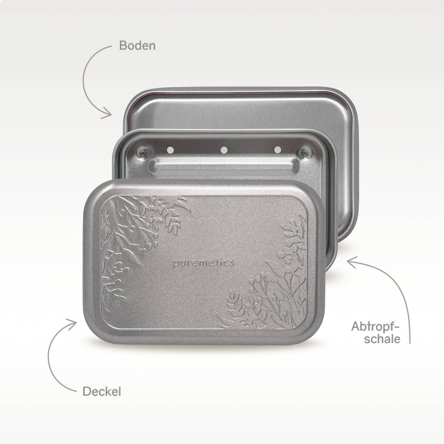 puremetics GmbH - Wholesale Soap Caddy - Soap box with drainer 'Matt-Silver Floral'3