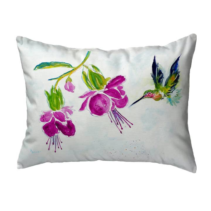 Purple Hummingbird Pillow for wholesale by Betsy Drake Interiors