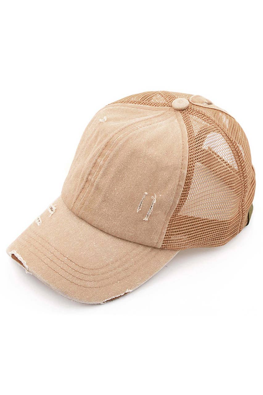 Hana - Wholesale Ponytail Cap - Women's - CC Distressed Ponytail Messy Bun Cap20