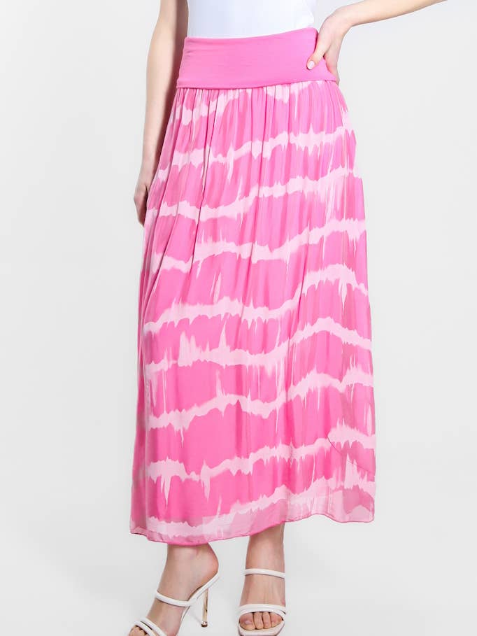 Brenda Tie Dye Silk Foldover Waist Skirt (SL204TD) for wholesale by TINA Stephens Italy/Tees By Tina
