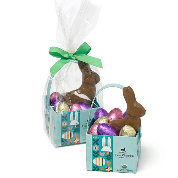 Bunny Hop Basket Milk Chocolate, Organic for wholesale by Lake Champlain Chocolates