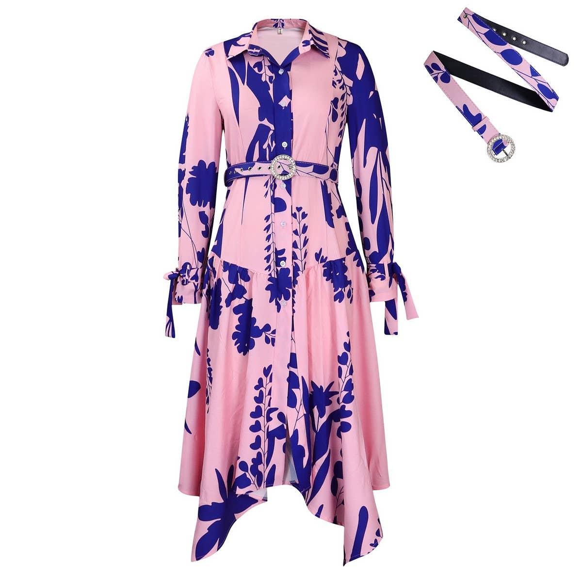ACCITY - Wholesale Dress - Women's - TEMPERAMENT PRINTED IRREGULAR LAPEL DRESS_CWDMD36551