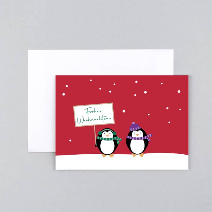 Christmas card penguin Peter red for wholesale by Kunst an Papier