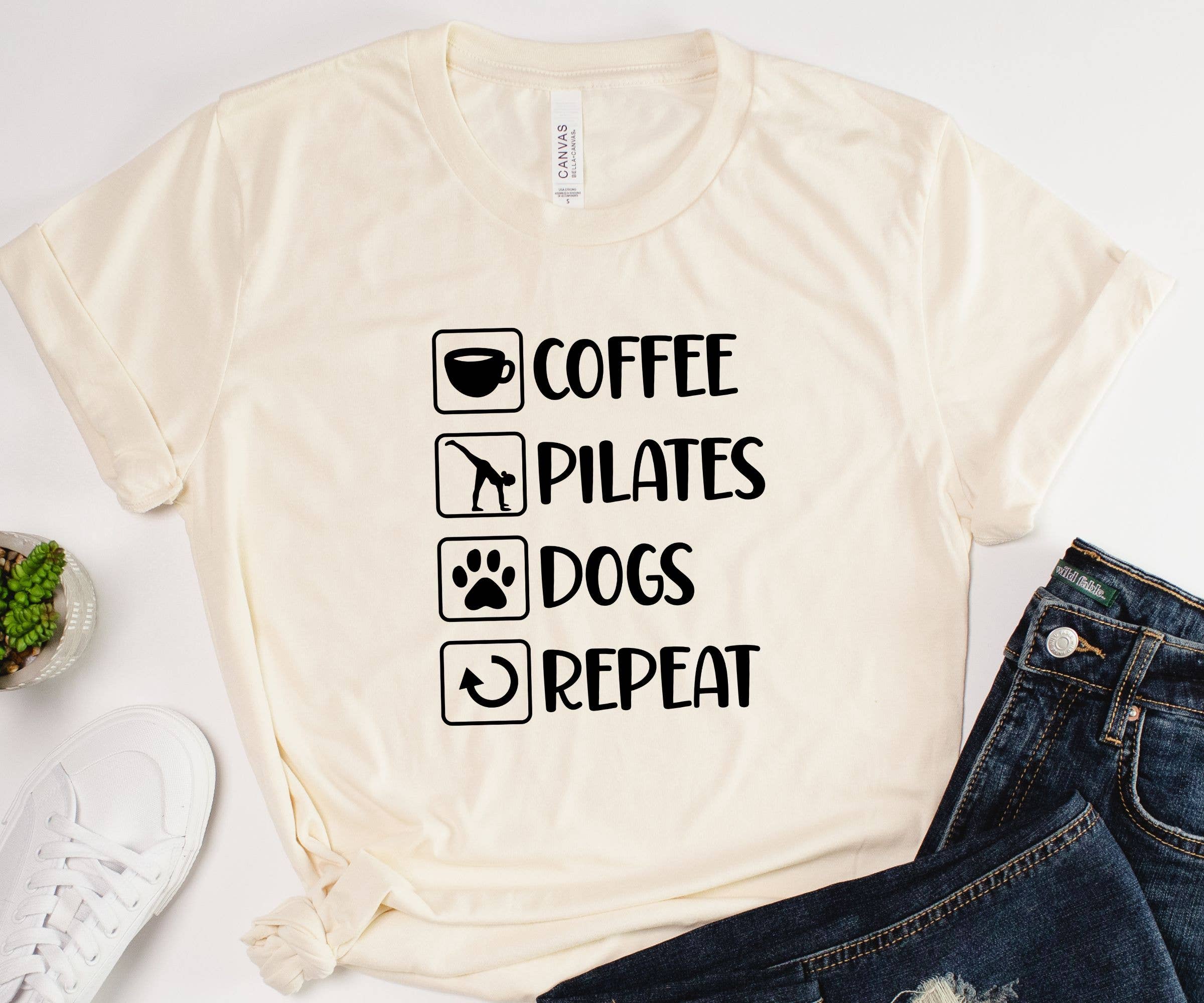 Midday USA - Wholesale T-Shirt (Graphic) - Women's - Coffee Pilates Dogs Repeat T-Shirt3