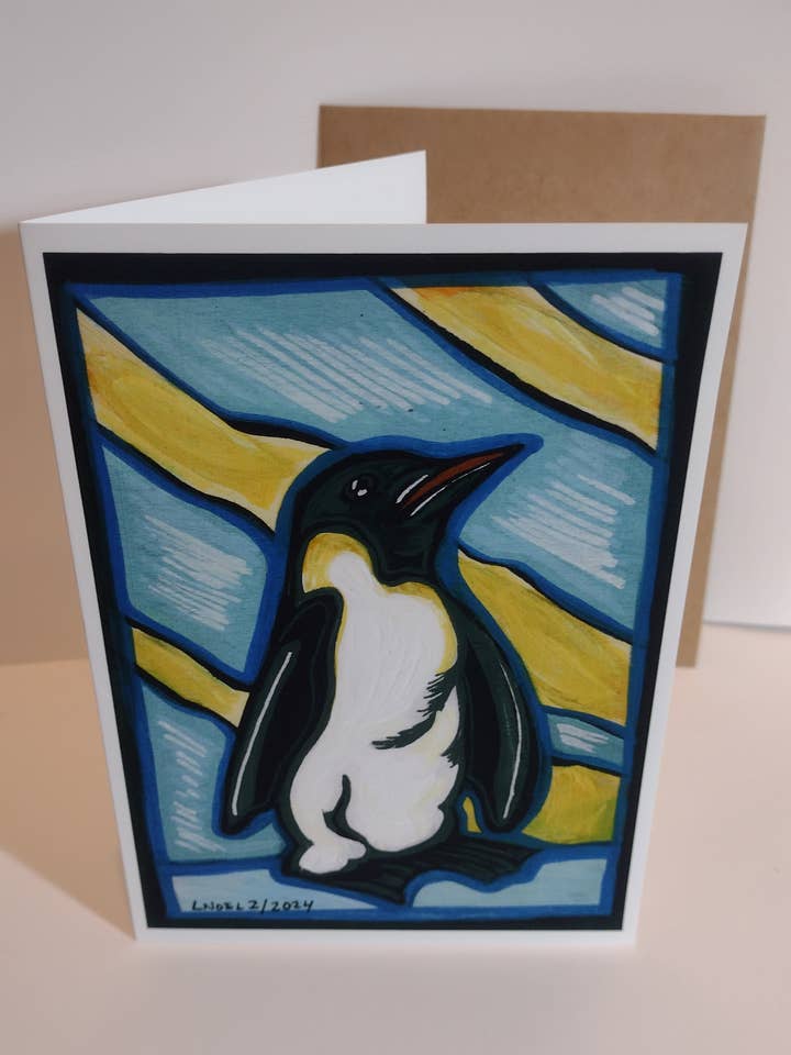 Blank Greeting Card- Animal Series-Penguin for wholesale by Laura Noel Art and Music