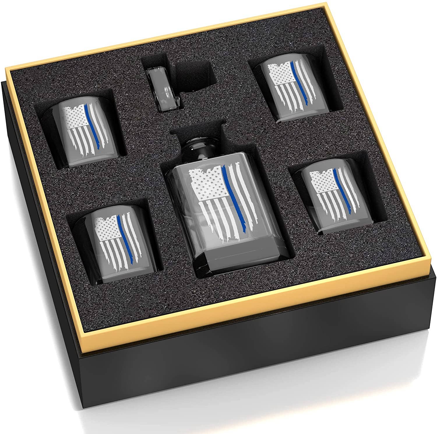 Old Southern Brass - Wholesale Decanter - Thin Blue Line American Flag Decanter Whiskey Glass Gift Set5