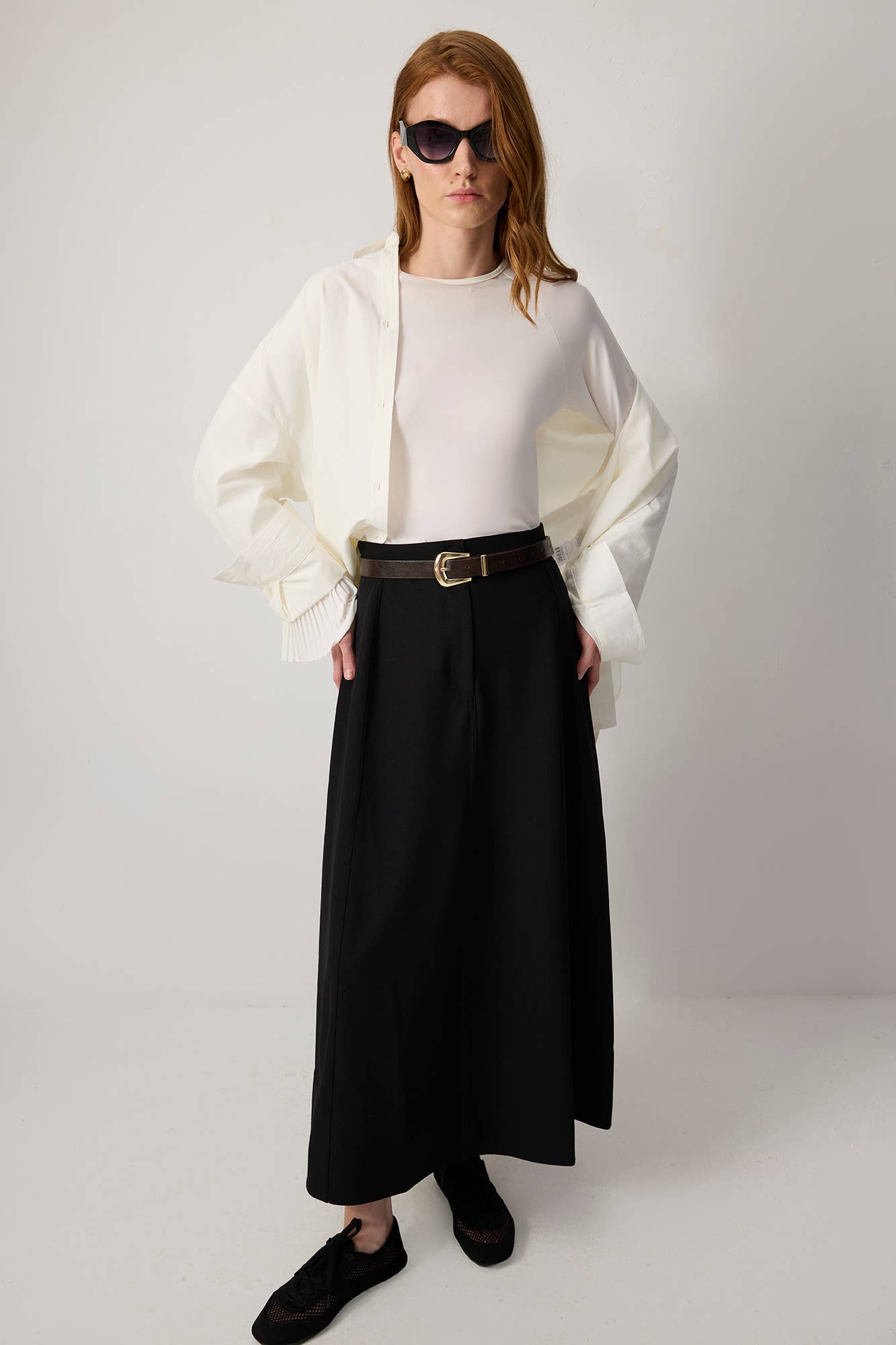 Schwarz SCHWARZER A-LINIEN CREPE MAXIROCK für den Großhandel auf Faire1