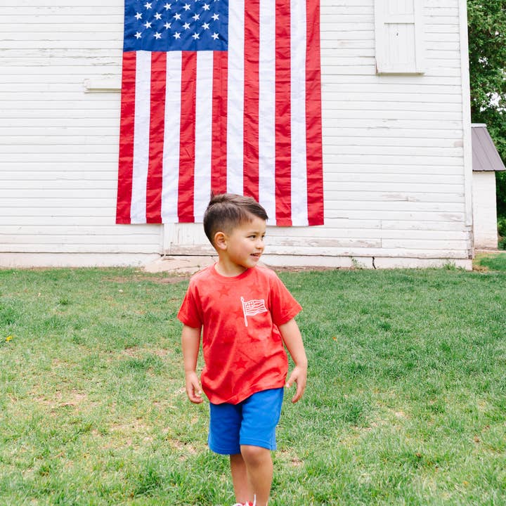 Benny & Ray Apparel - Vente T-shirt sérigraphié – enfant - T-shirt Enfants Étoiles et Rayures Drapeau Américain 4 Juillet USA1