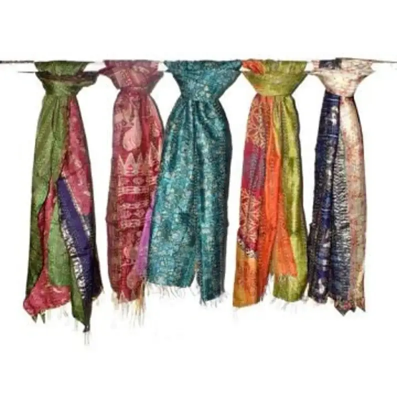 GYPSY STUDIO - Wholesale Scarf - Women's - Gorgeous Kantha Hand Stitch Reversible Silk Scarf/Wrap Scarf1