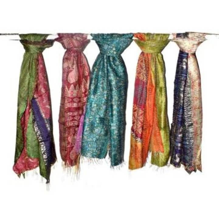 GYPSY STUDIO - Wholesale Scarf – Women's - Gorgeous Kantha Hand Stitch Reversible Silk Scarf/Wrap Scarf1