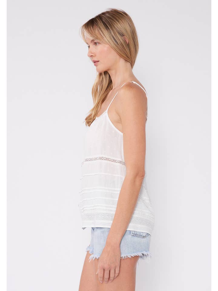 Off White Bohemian Lace Trim Button Front Tank Top for wholesale on Faire1