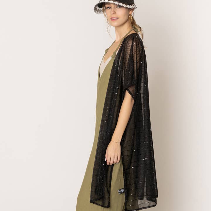 Fashion City – Engroshandel Kimono - Dame – Gennemsigtig Glitter Strip Summer Lurex Kimono