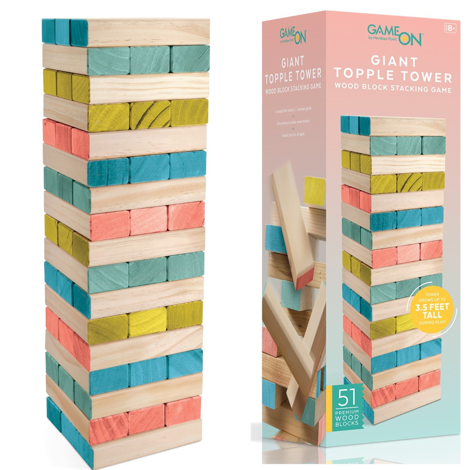 Game On - Wholesale Stacking Game - Giant Topple Tower -Wooden Stackable 51 Blocks – 3.5 Ft Tall1