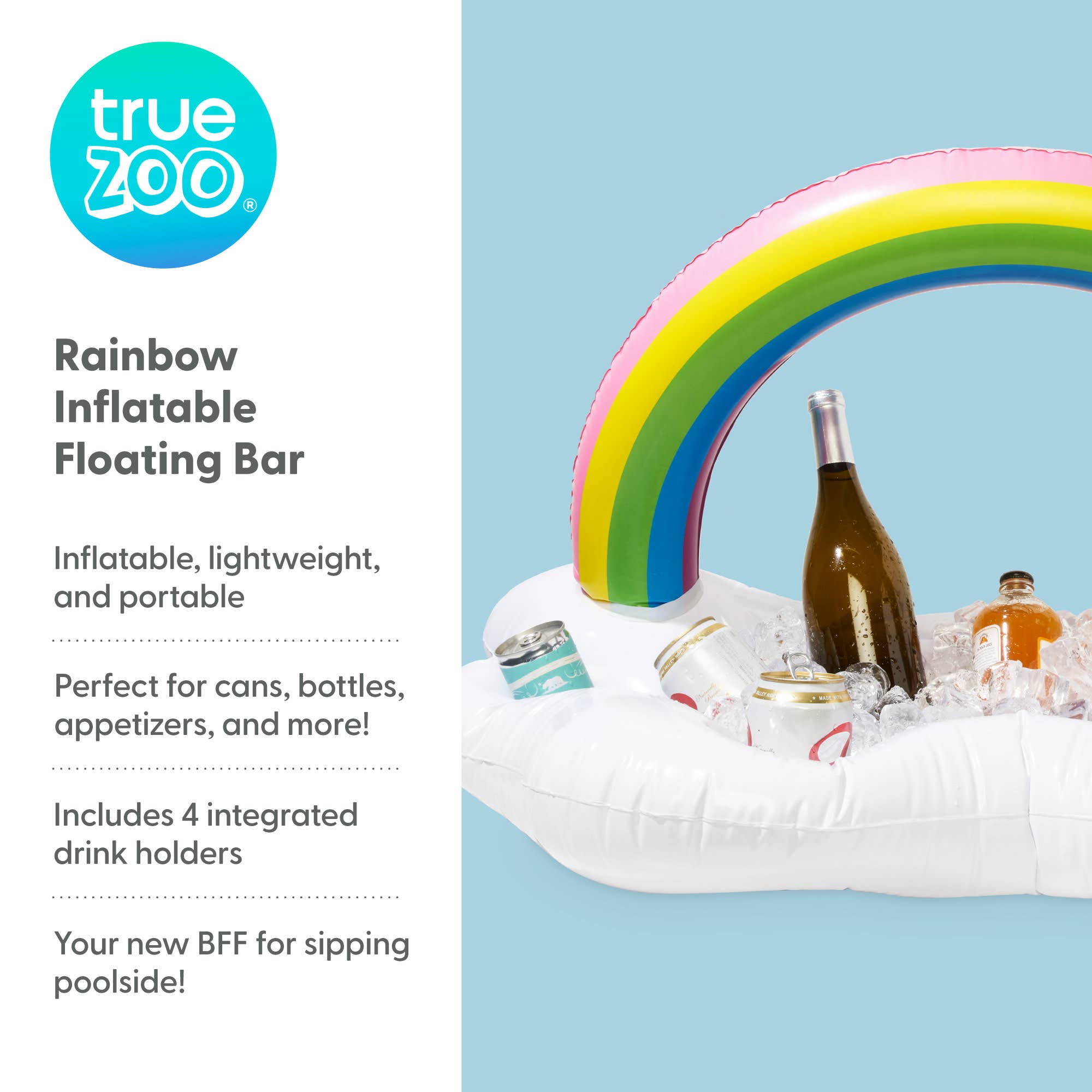 TRUE - Wholesale Inflatables - TrueZoo Inflatable Floating Rainbow Bar with Drink Holders3