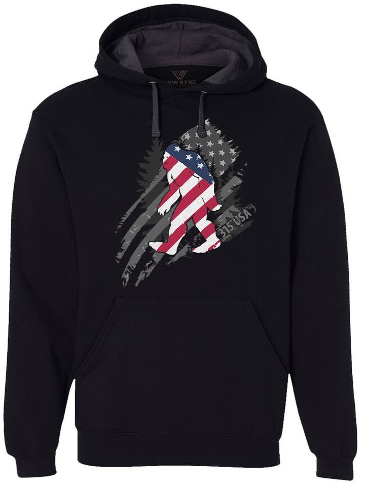 Patriotic Bigfoot Pullover Hoodie for wholesale by PNW KYNE