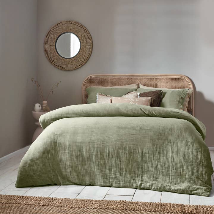 Lark Cotton Muslin Duvet Cover Set Eucalyptus for wholesale on Faire