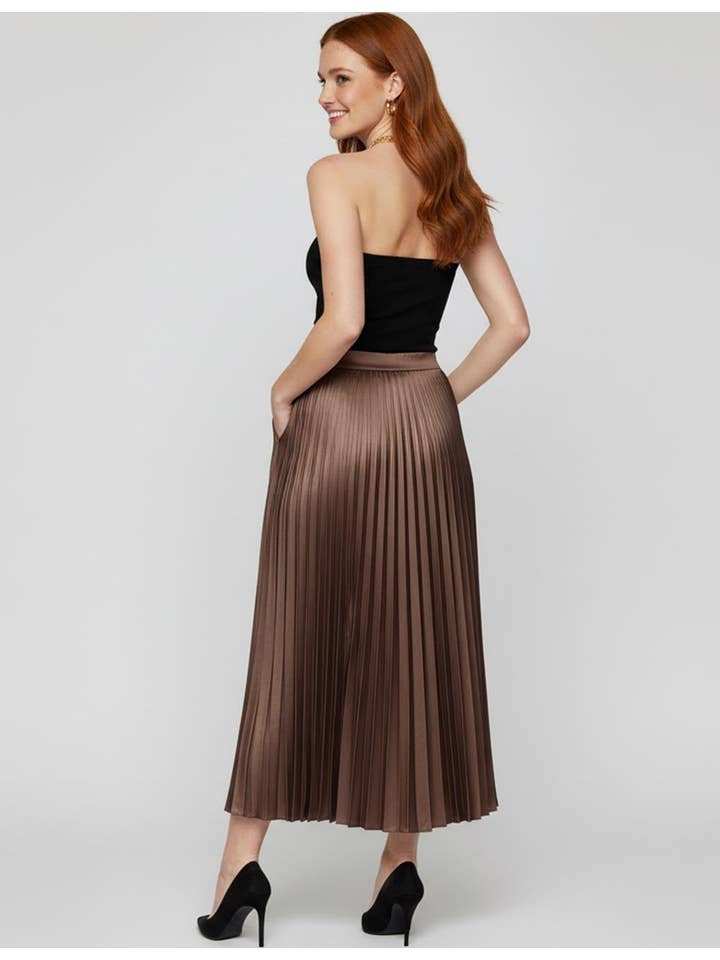 Sweetkama - Wholesale Skirt - Women's - Ladies Stain Solid Color Pleated Midi Skirt2