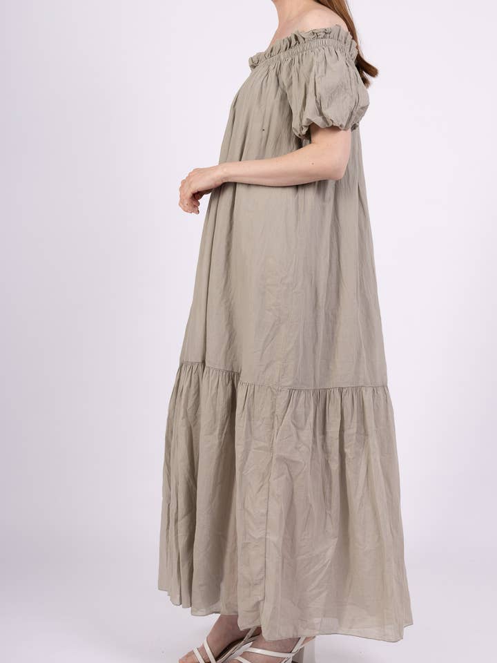 Mimi & Gogo - Wholesale Jurk - Dames - Lange Jurk van Katoenen Voile met Volants @27043_RLDouble9