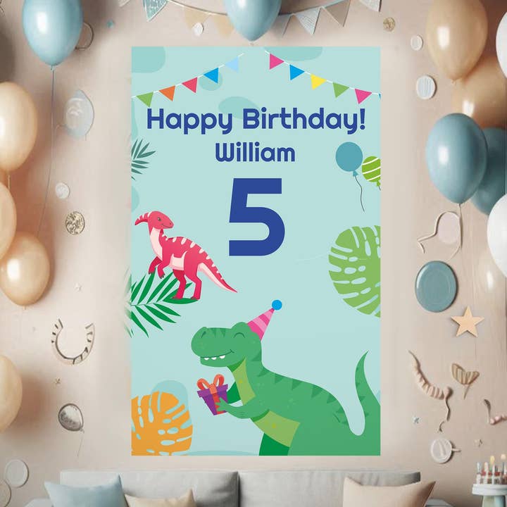 Pegatina de pared de dinosaurio para cumpleaños | Decoración de cumpleaños personalizable | Vinilo decorativo de dinosaurio personalizado | Decoración para fiestas, mural para habitación infantil, removible *! para venta al por mayor de Decords