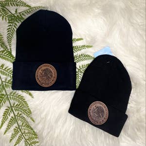 Purchase Wholesale custom leather patch beanie. Free Returns & Net 60 Terms  on Faire