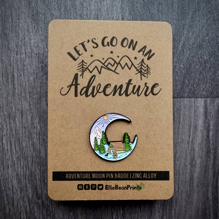 Adventure Moon Enamel Pin Badge | With Card for wholesale by EllieBeanPrints