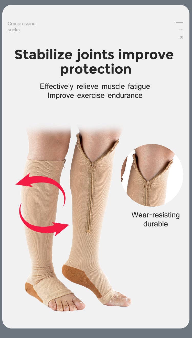 VIGOR - Wholesale Socks - Unisex - Zipper Compression Socks, Calf Knee High, Open Toe Support12