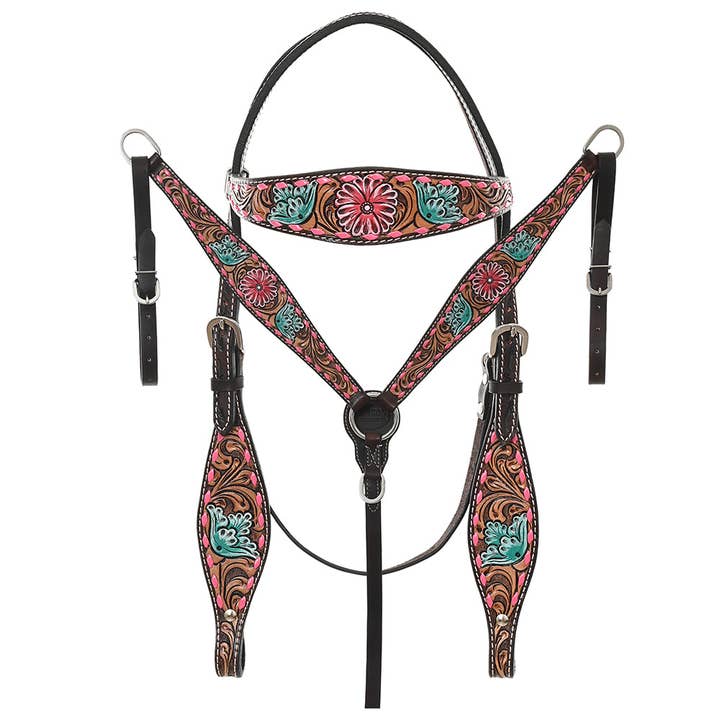 HILASON Western Horse Headstall American Leather Dark brown | Breast Collar Tack Set for Horses for wholesale by HILASON