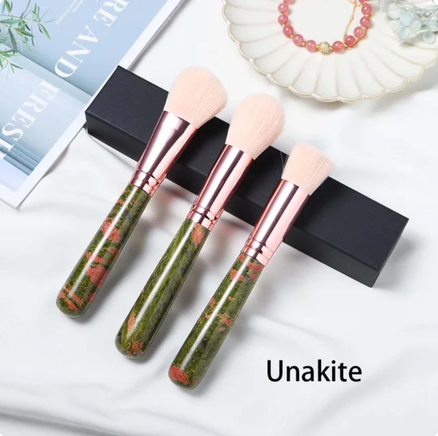 Crystolver (We Cover All Import Fees) - Vendita all'ingrosso Set di pennelli da trucco - Set di Pennelli Trucco con Manico in Pietra Preziosa10