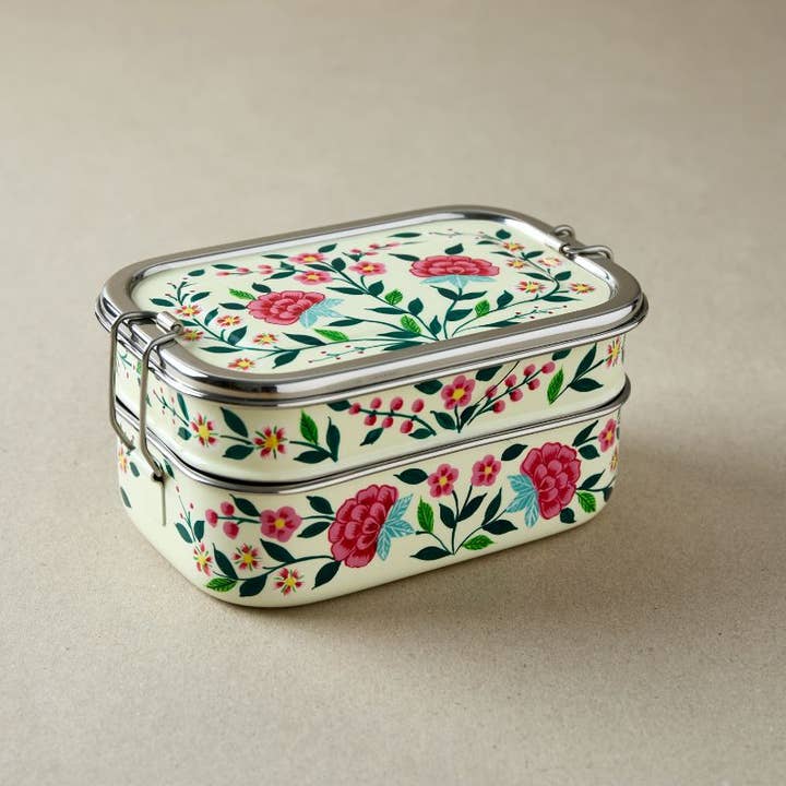 Dalit Goods Co - Wholesale Lunch Bag/Box - Tiffin Style Lunch Box | Pink & Ivory Flowers