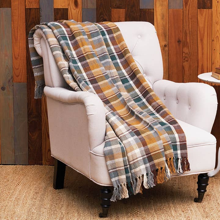 Couverture à carreaux gris et marron Aspen pour l'automne et la récolte pour la vente par C&F Home