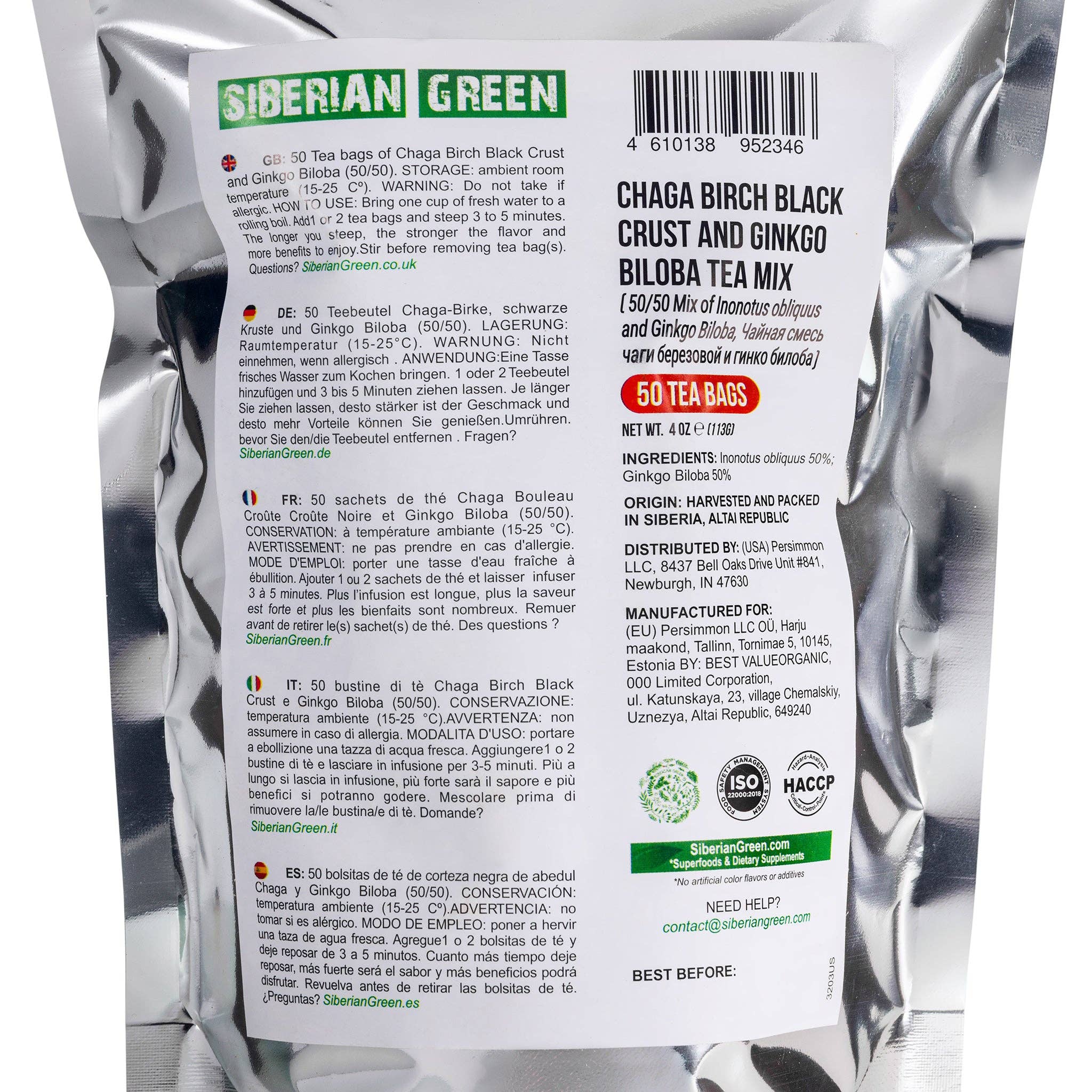 SiberianGreen - Wholesale Tea Bags - Siberian Green Ginkgo Biloba Tea with Chaga – 50 Tea Bags4