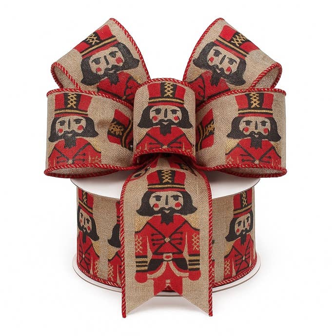 Red Black 2-1/2" Nutcracker Soldier Wired Christmas Ribbon 10yd Spool for wholesale on Faire2