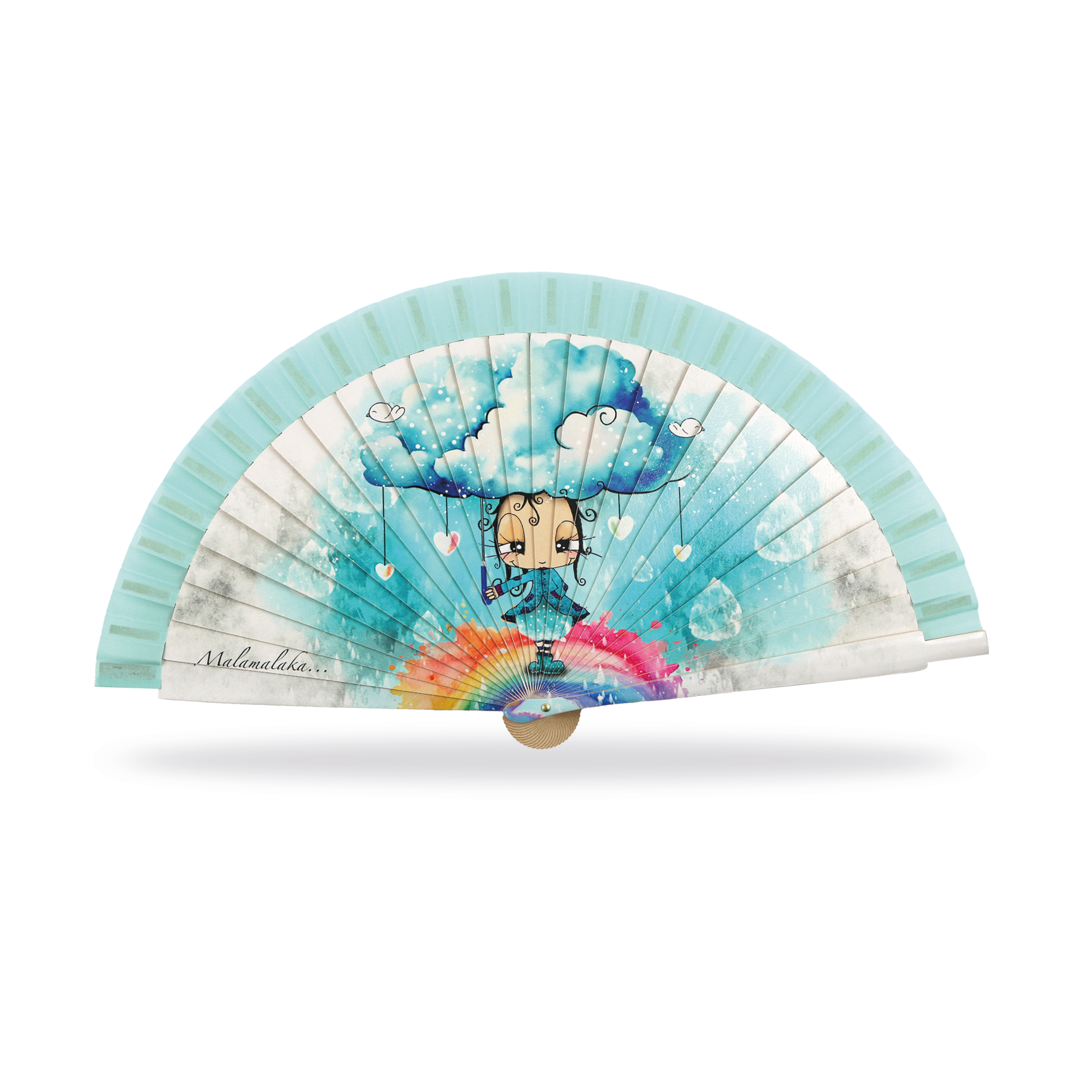 Cuatrogotas - Wholesale Party/Paper Folding Fan - Malamalaka Fan, made of natural wood WATER. Ref-M31153