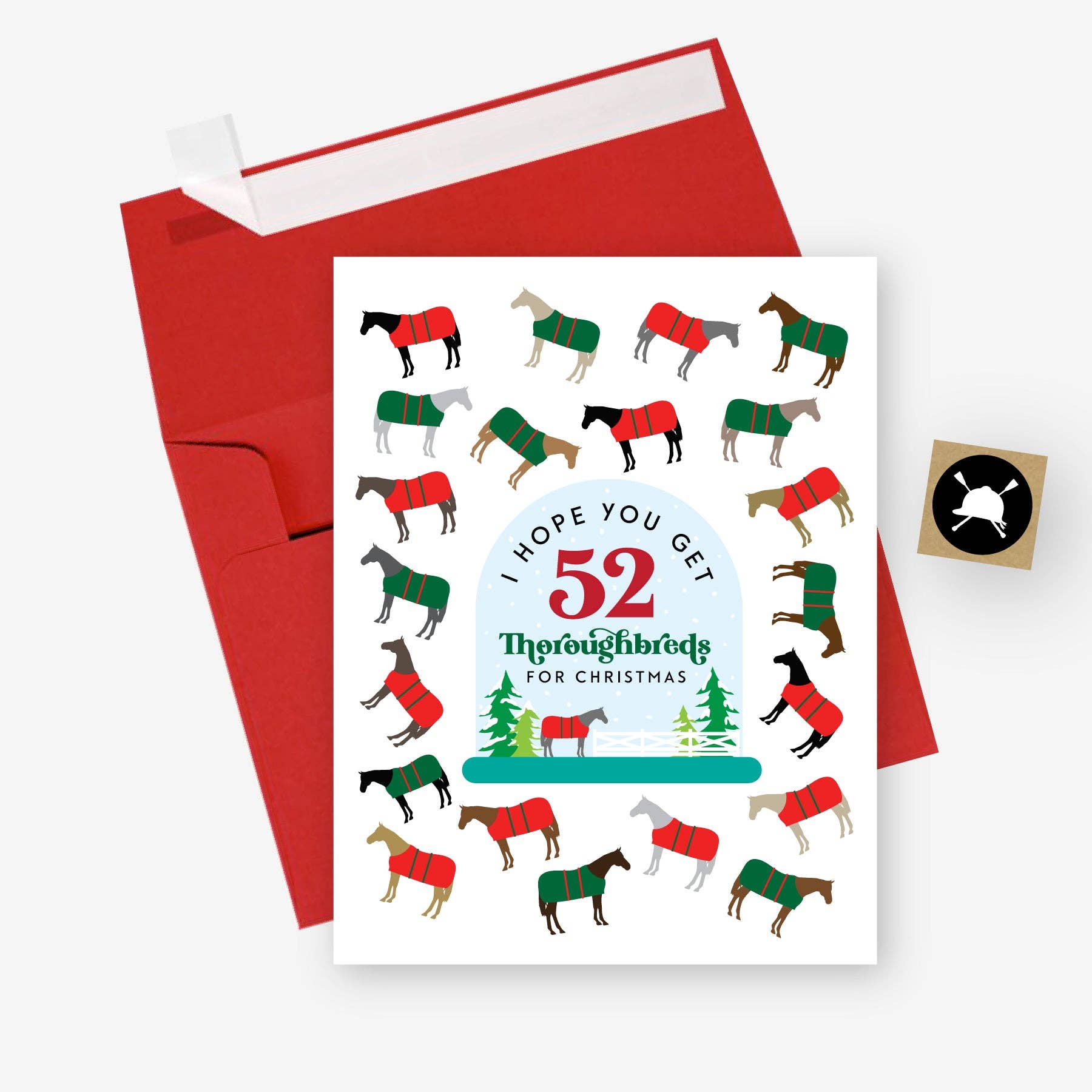 Hunt Seat Paper Co. – postal de Natal por atacado – 52 Puroghbreds Cartão de Natal para Equestres1