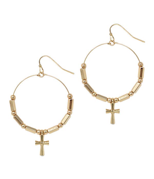 Jewelry Max - Wholesale Dangle earrings - ( G617 )  CROSS DROP HOOP EARRING0
