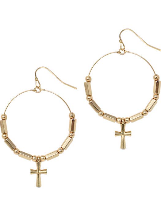 ( G617 ) CROSS DROP HOOP EARRING for wholesale by Jewelry Max