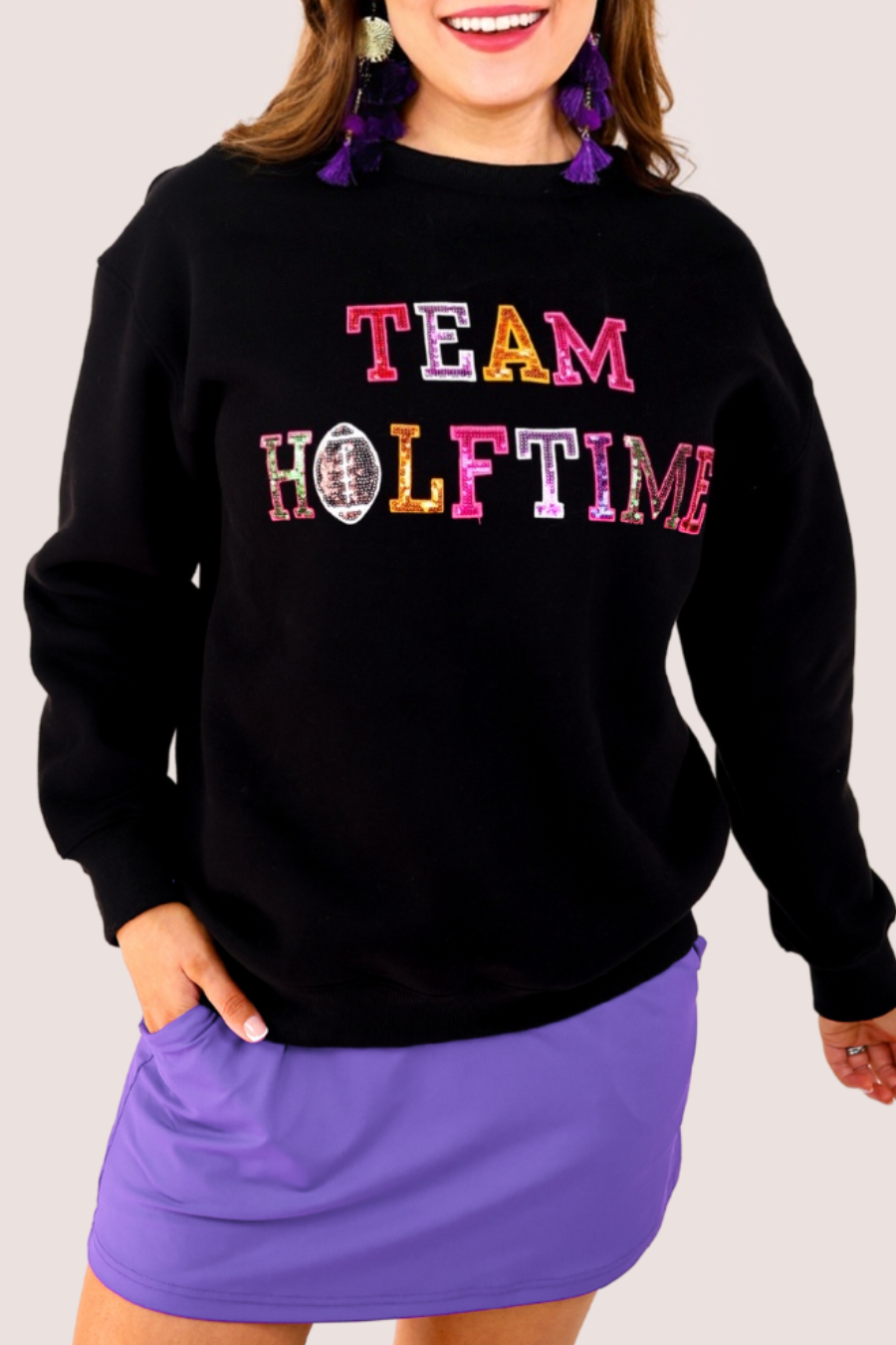 Black Team Halftime Patch Sweatshirt for wholesale on Faire12
