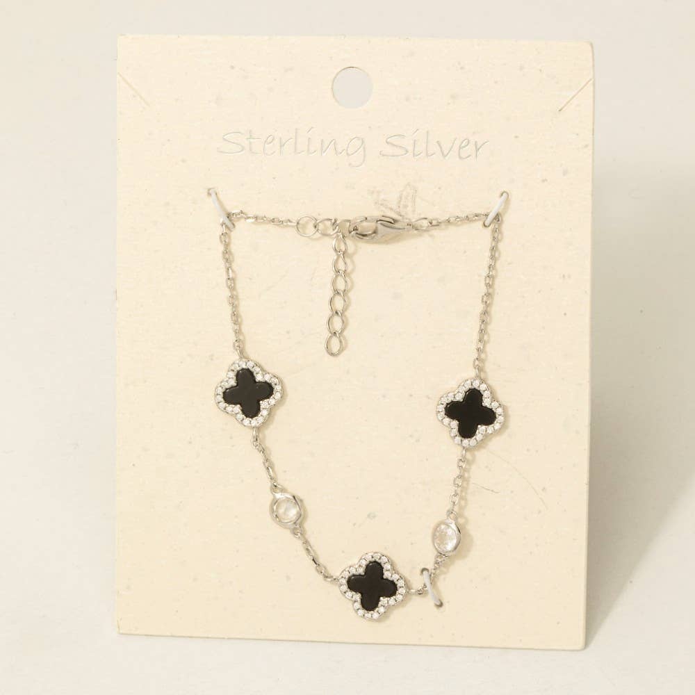 Fame Accessories – wholesale Link & chain bracelet – Sterling Silver Clover Chain Bracelet7