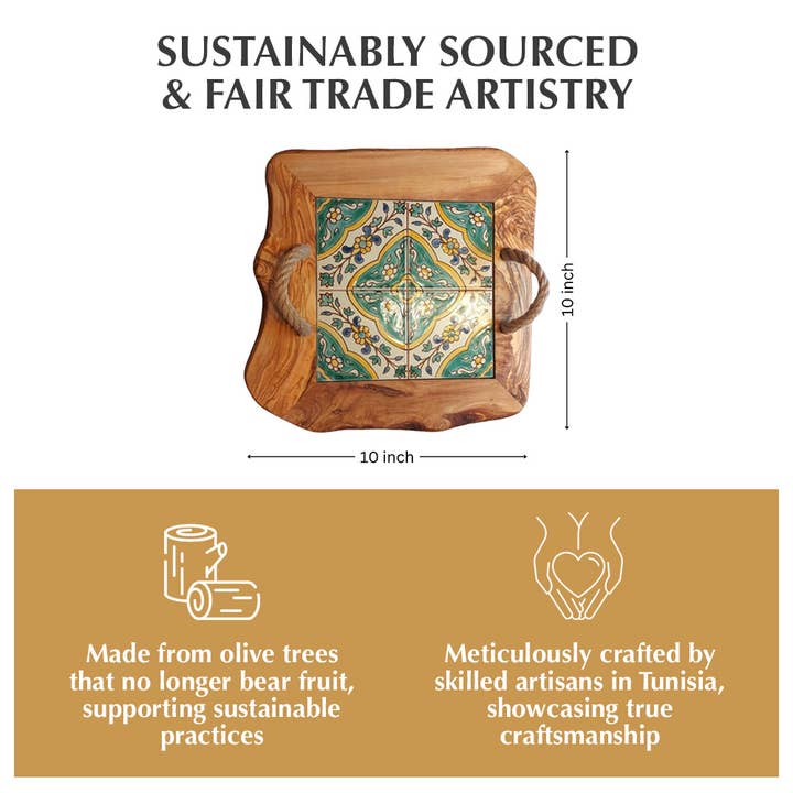 Kamsah - Wholesale Decorative Tray - Ceramic Tile Tray with Rope Handles, Arabesque3