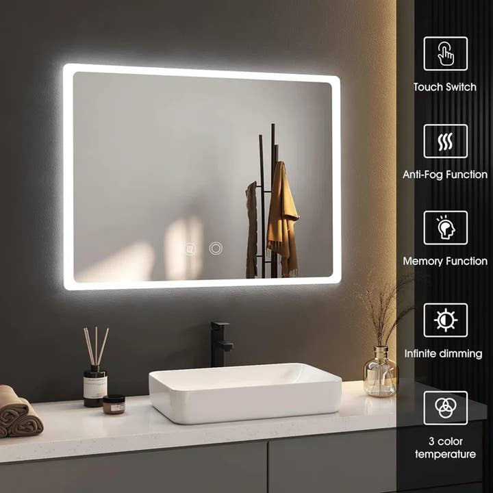 Rucci Professional - Wholesale Wall Mirror - LED Vanity Bathroom Mirror Anti-Fog Wall-Mount (3 Sizes)