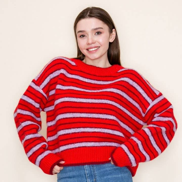 Pull en maille à rayures à manches longues T10982 pour la vente par White Birch