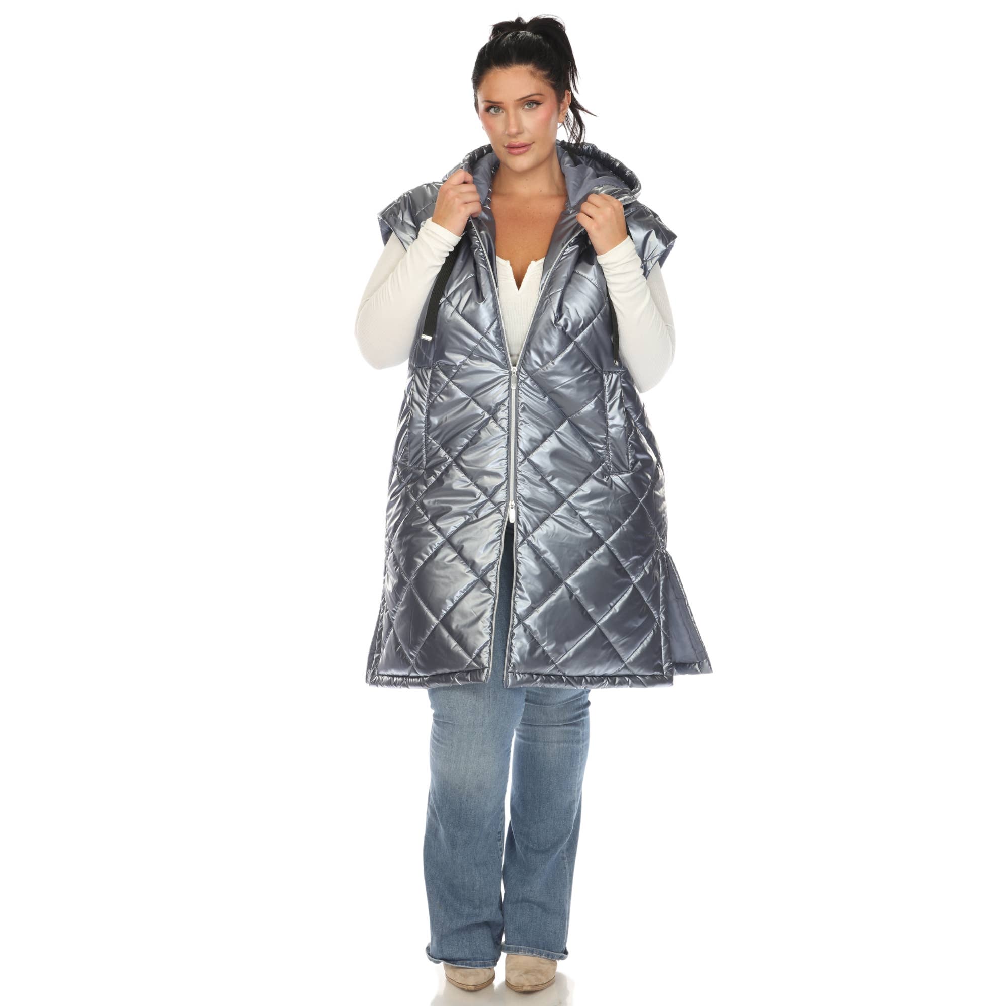 WHITE MARK - Wholesale Outerwear Vest - Women's - Plus Size Metallic Diamond Puffer Vest9