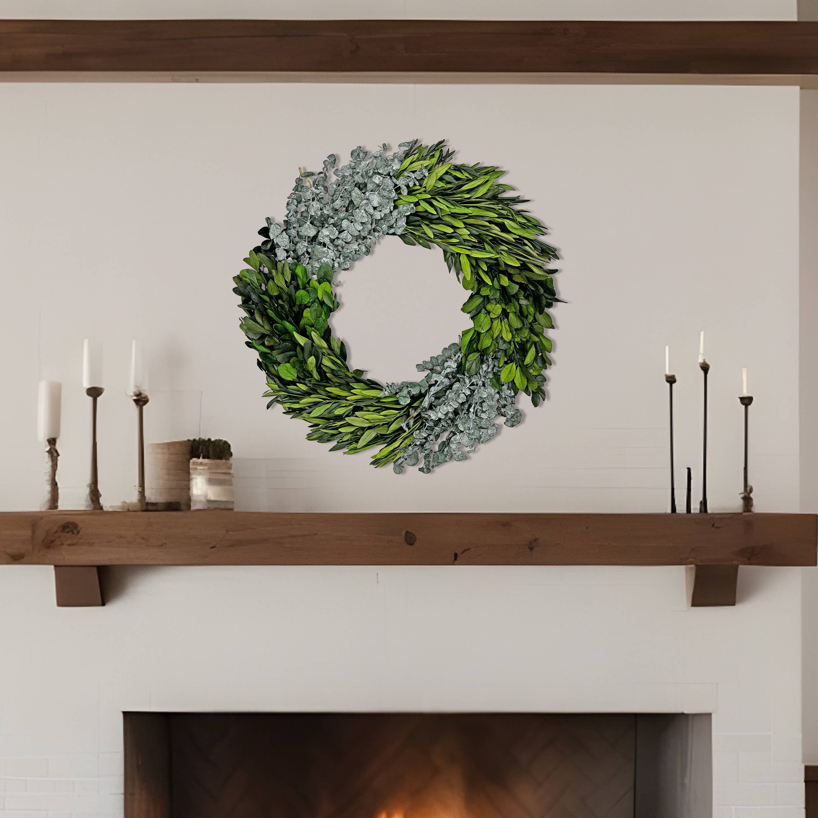 2626 Designs - Vendita all'ingrosso Ghirlanda - Ghirlanda preservata da 53 cm con foglie di eucalipto e bosso6