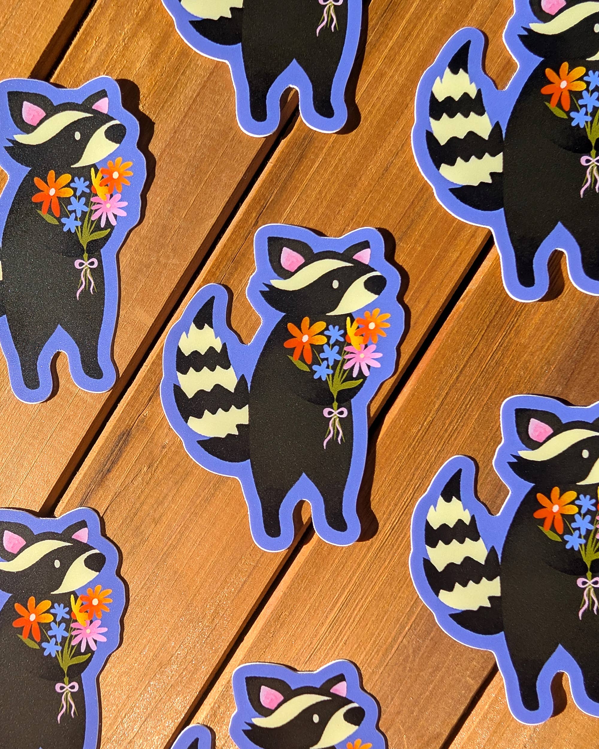 Wildkat Studio - Wholesale Sticker - Raccoon With Flowers Sticker 1