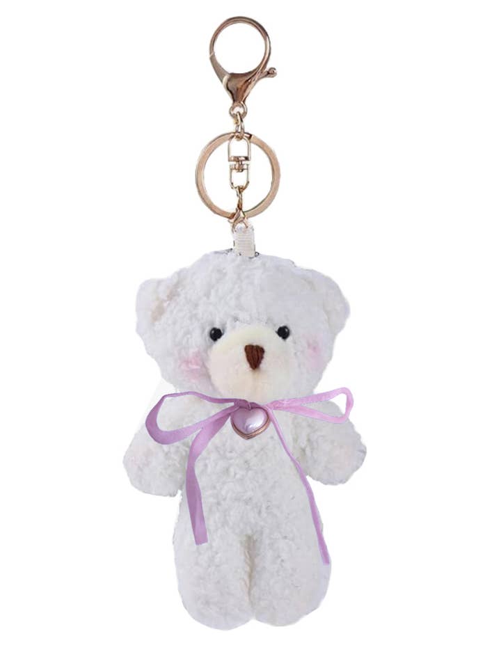 Porte-clés ours en peluche blanc pour la vente par With Love Shop
