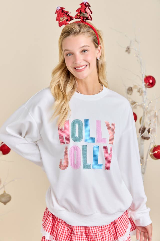 WHITE Holly Jolly Multicolor Gingham Pullover – Ready to Ship🎄 for wholesale on Faire3